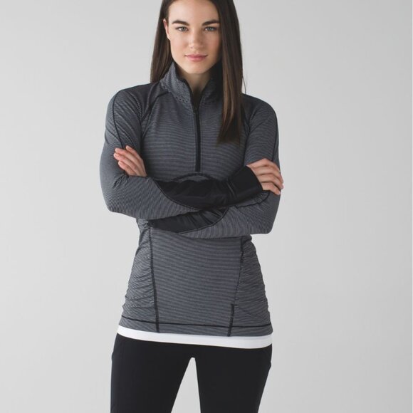 Lululemon Kriss Cross Half 1/2 Zip Jacket Black & Grey Stripe Sporty Workout 10 - Picture 11 of 16